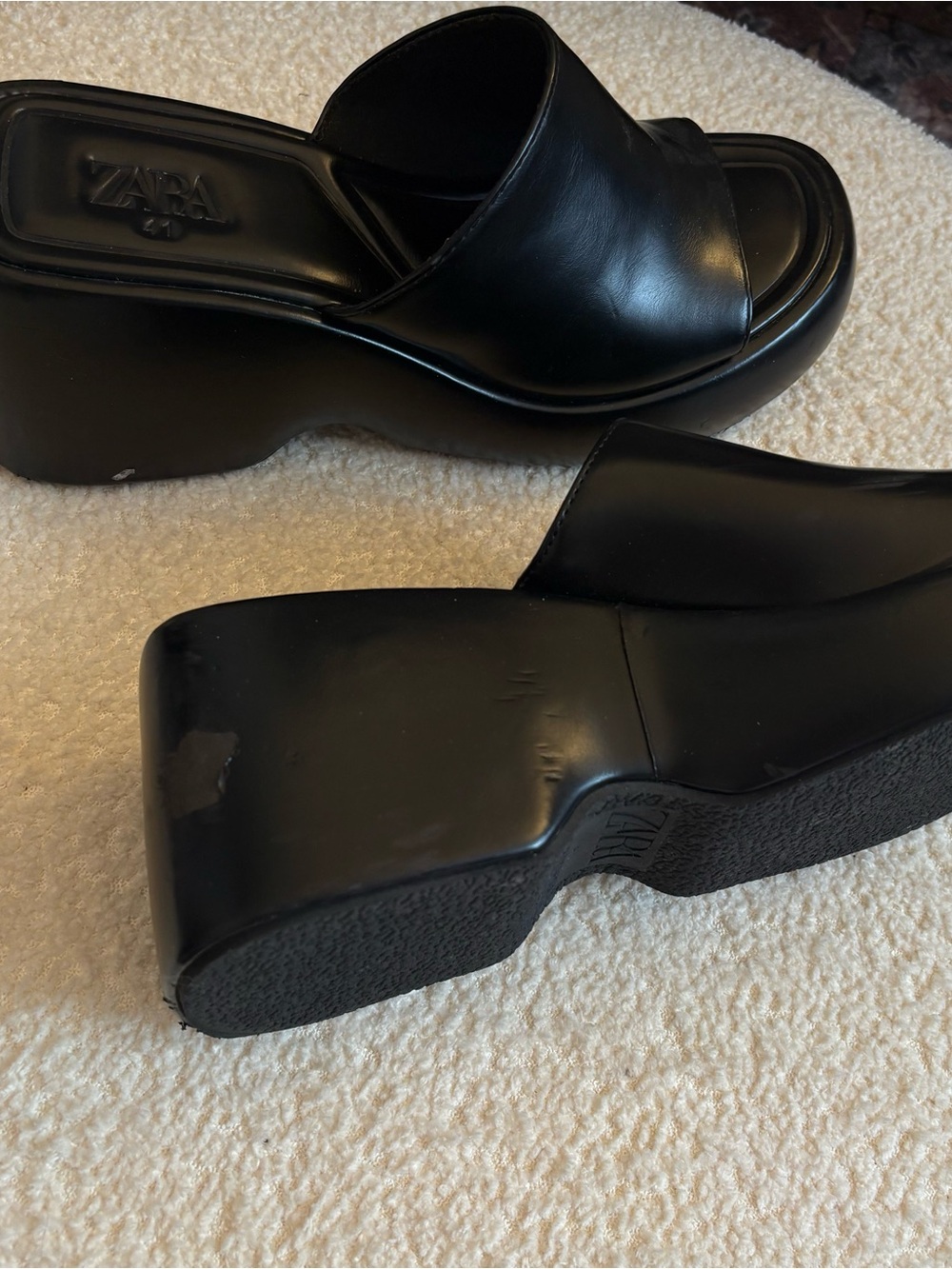 Zara Black Leather Platform Mule Sandals - Picture 5 of 5